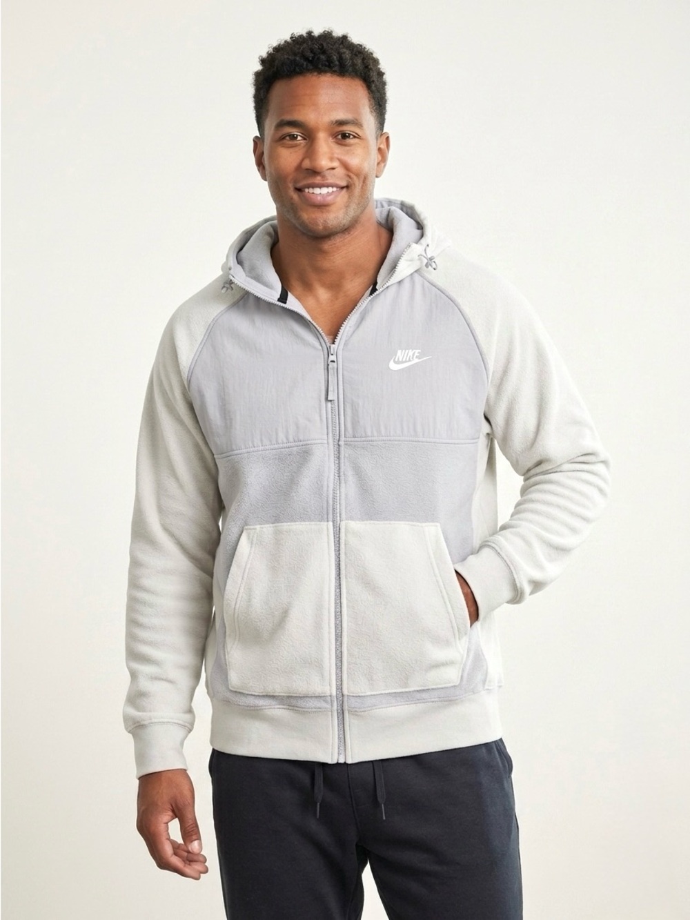 Nike Sportswear Polar Fleece Full Zip Hoodie Jacket, Gray, Size L